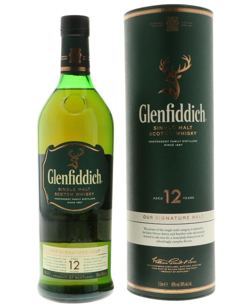 Glenfiddich 12 Years Old, in tube, 1.0 L ( Гленфиддик 12 лет в тубе 1л)