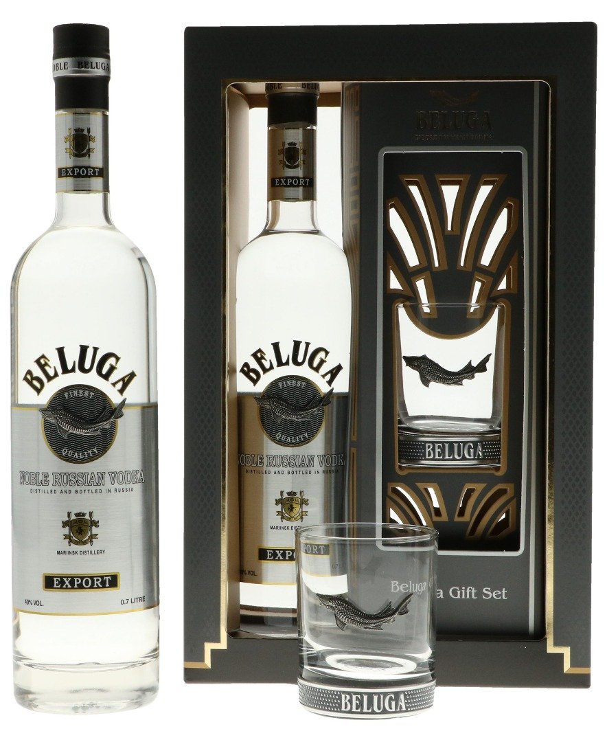 Beluga Noble + Glasses, in gift box, 0.7 L ( Белуга Нобле+стаканы,  подарочный набор 0,7л)